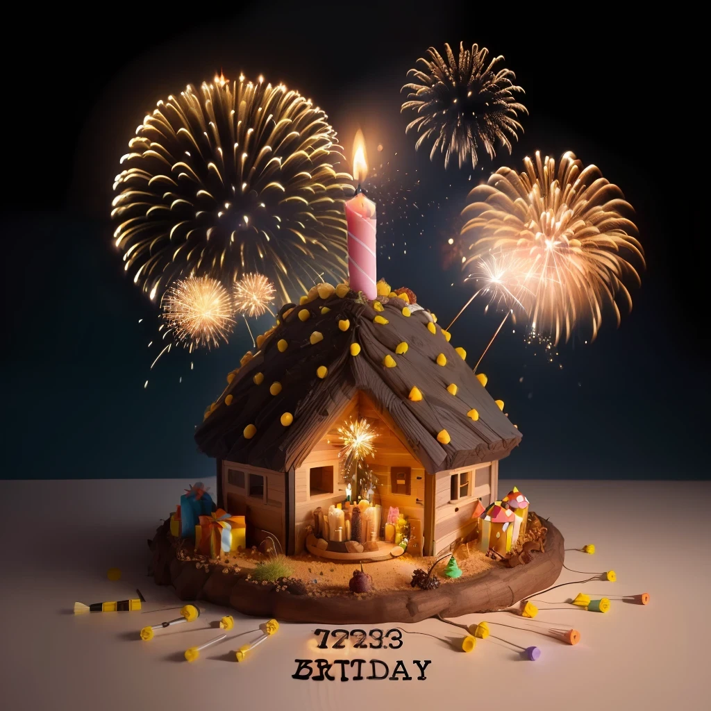 put together a realistic birthday anthill plus a 2  candle and fireworks