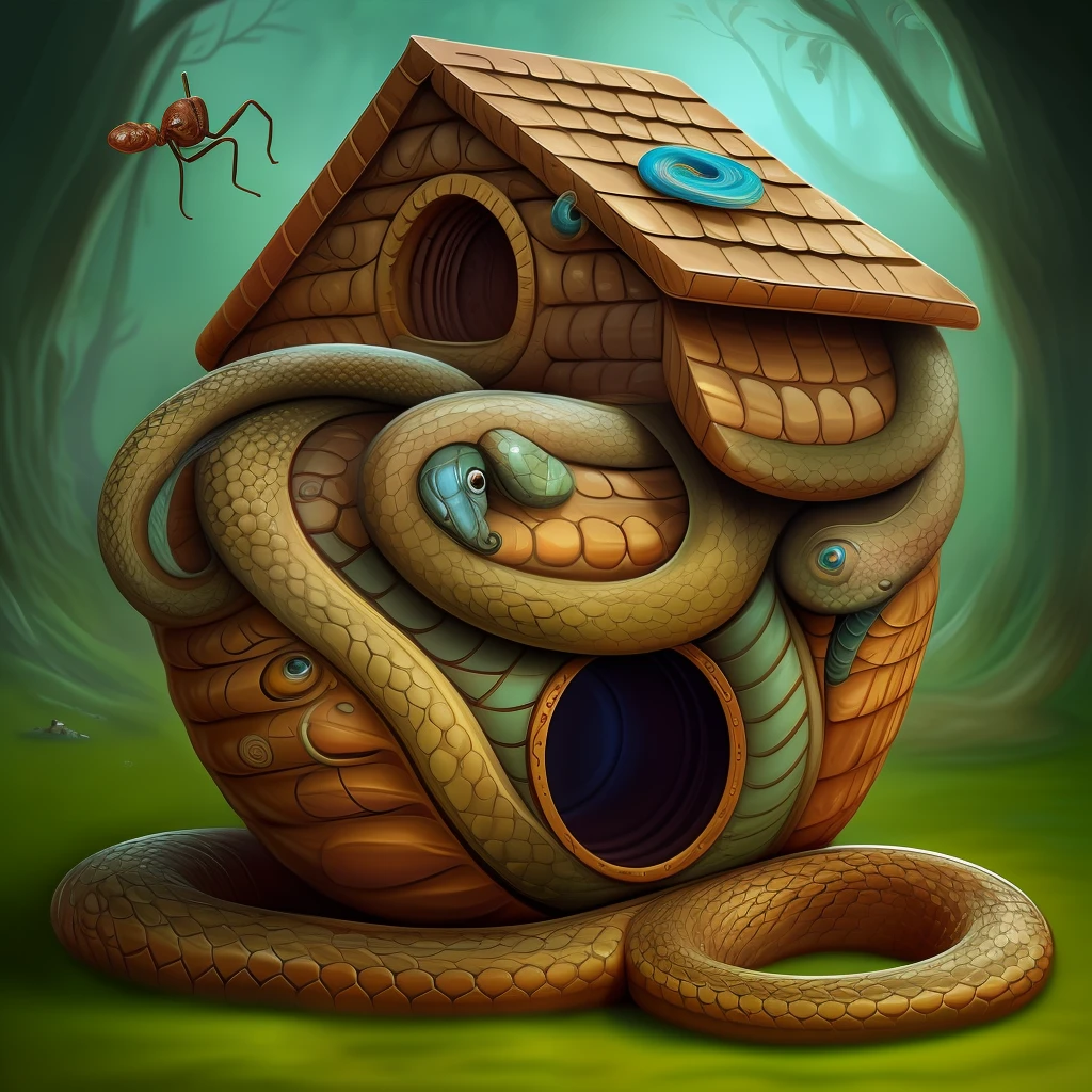 Ant habitat house in the shape of a coiled snake, hd, art, fantasy