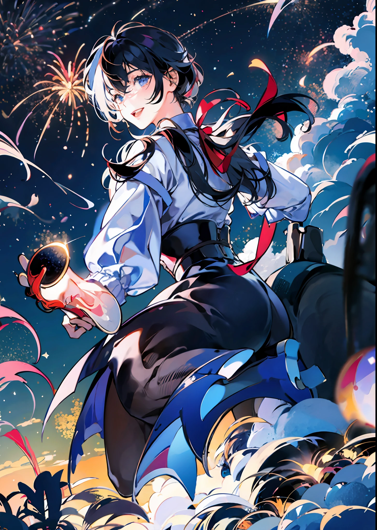 Night, shooting stars, clouds, fireworks, supper