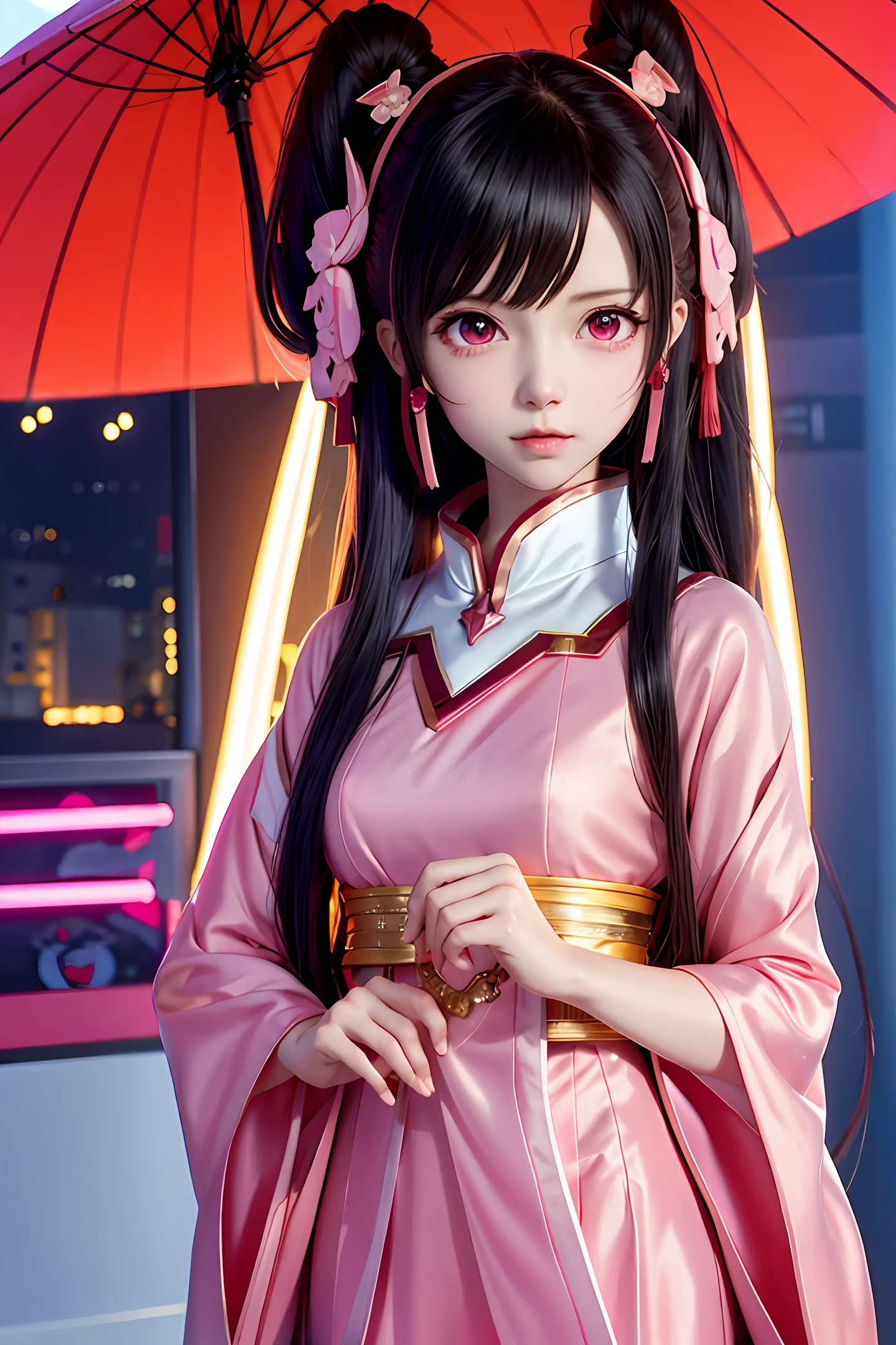 Nezuko(Demon slayer: japanese anime) in a pink dress standing in front of a giant robot, trending on cgstation, girl in mecha cyber armor, cyberpunk anime girl mech, anime mecha aesthetic, d. va from overwatch, style of macross, anime manga robot!! anime girl, makoto shinkai and artgerm, trending at cgstation, mobile suit, female action anime girl