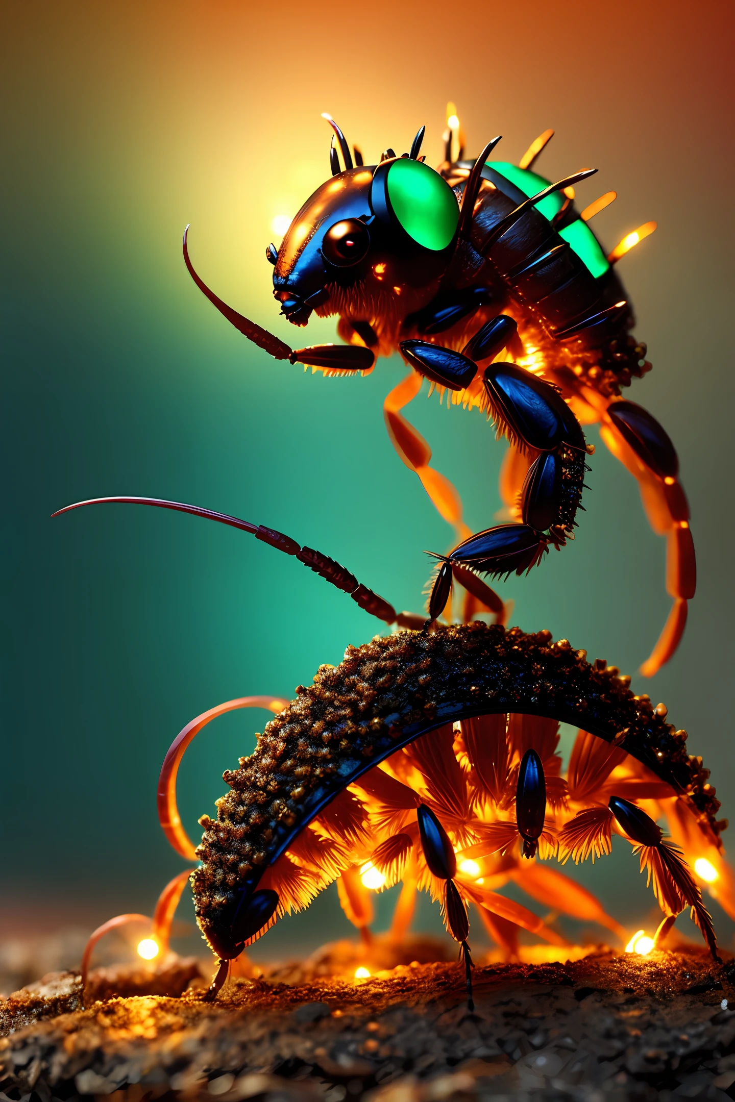 cute anthill with small glowing insect horror style,art,fantasy