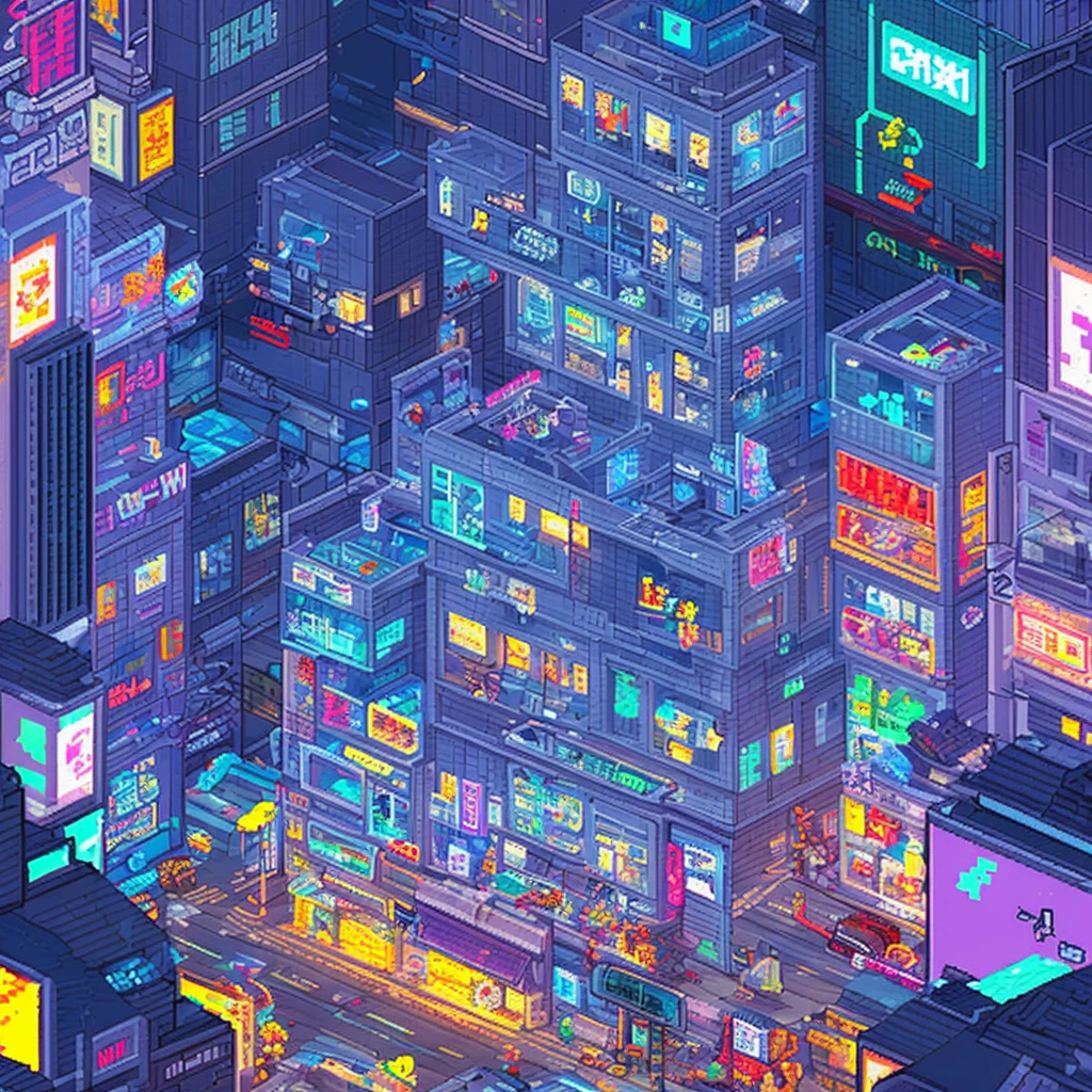 cyberpunk street, 2D, one side view, (pixel art), vendors, pixelated,