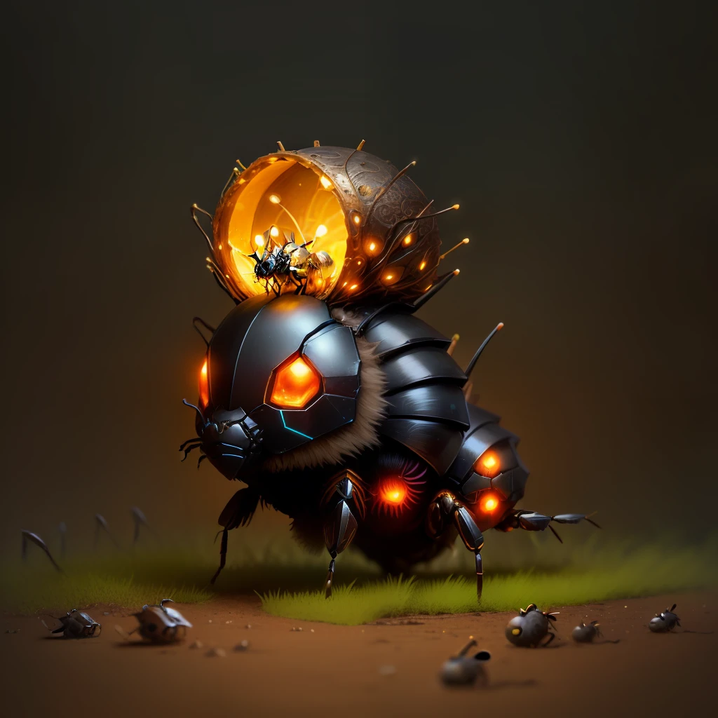 cute anthill with small glowing insect horror style,art,fantasy
