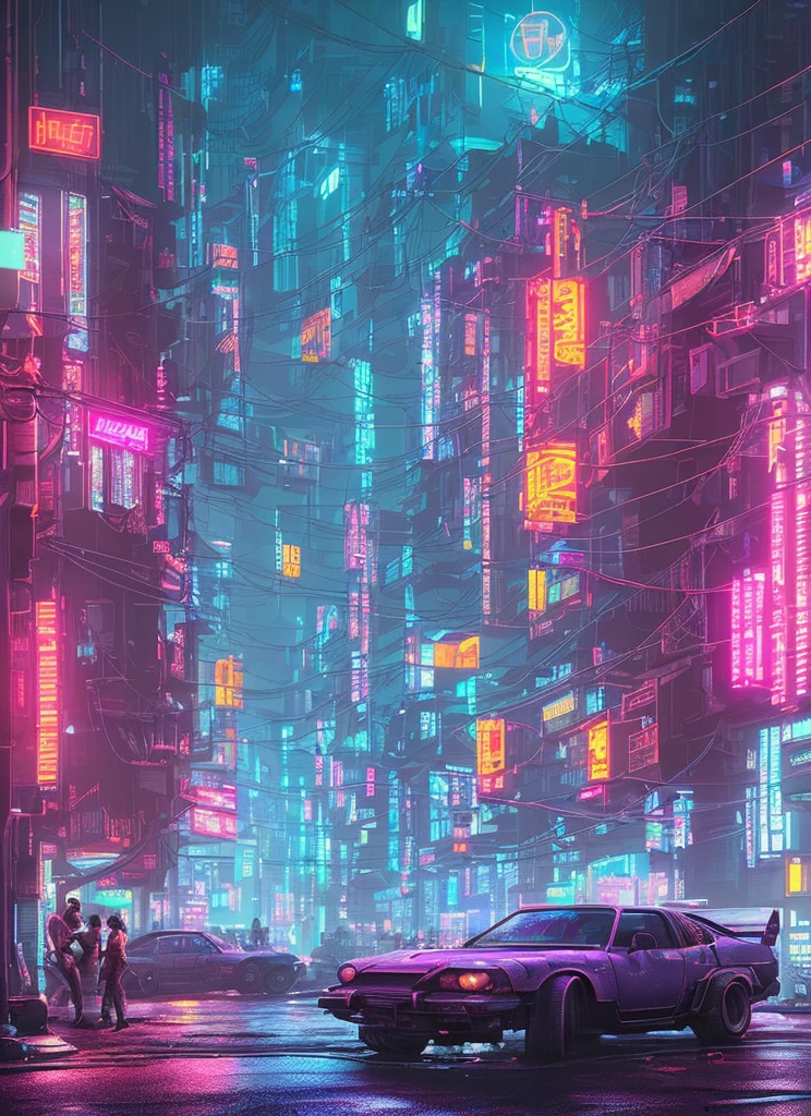 (an artistic photograph of a cyberpunk prostitute),full body shot, centered, (extremely detailed:1.2), (intricate neon slums in the background:1.1), hyper-detailed, (soft lighting:1.2), high resolution, filmic grain.hdr,レイトレーシング