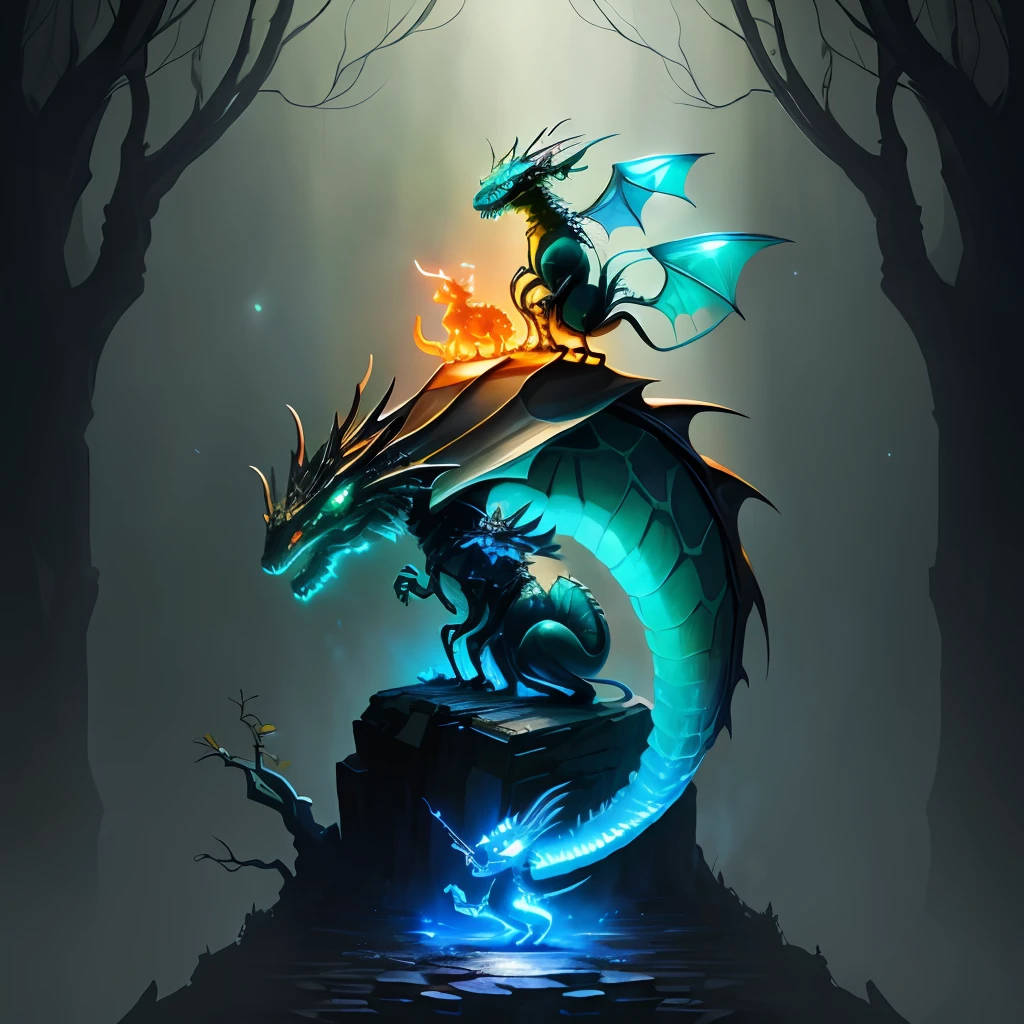 ant with cute glowing dragon sitting on top, fantasy,art
