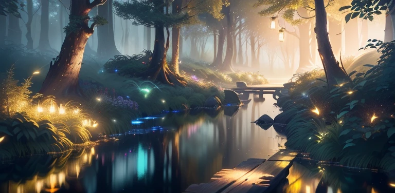 Masterpiece, best quality, (very detailed CG unified 8k wallpaper), (best quality), (best illustration), (best shadow), glowing elf, with a glowing deer, drinking water in the swimming pool, a natural element in the forest theme. Mysterious forest, beautiful forest, nature, surrounded by flowers, delicate leaves and branches surrounded by fireflies (natural elements), (jungle theme), (leaves), (branches), (fireflies), (particle effects) and other 3D, Octane rendering, ray tracing, ultra detailed - v6