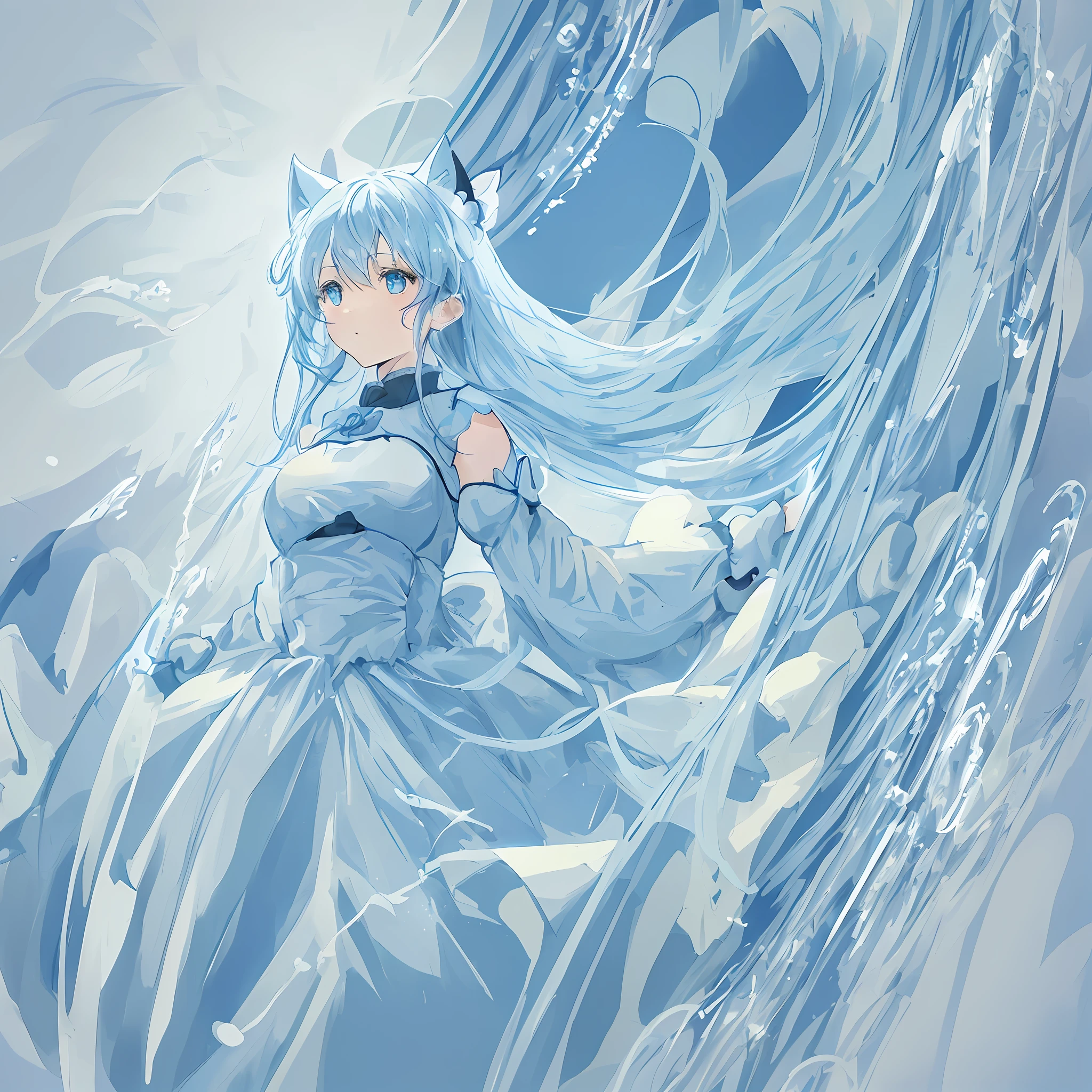 Cat lady light blue hair blue eyes cute full body white background single
