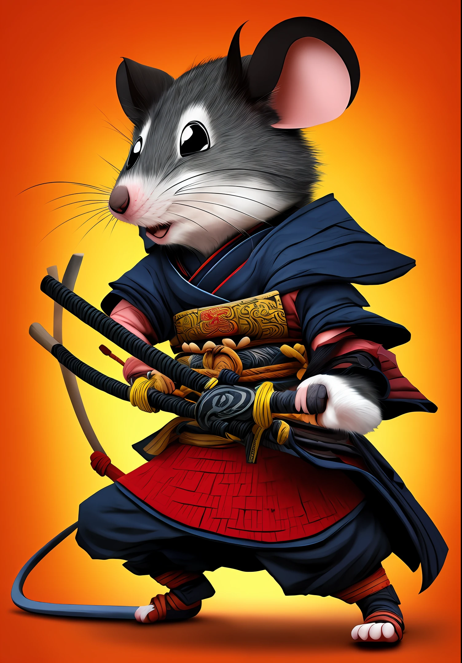 A Samurai Mouse, 4K, Comics Style