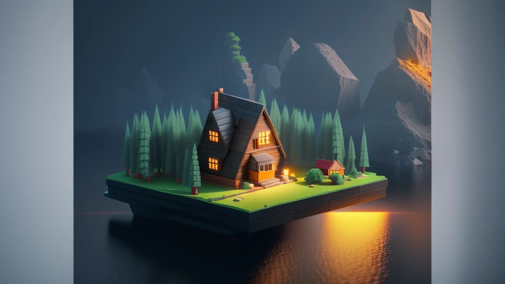 there is a small building with a chimney on a small island, stylized 3d render, 3 d render stylized, stylized as a 3d render, stylized 3 d, 3 d low poly render, 3d low poly render, rendered in cinema4d, rendered in cinema 4 d, magicavoxel, cute 3 d render