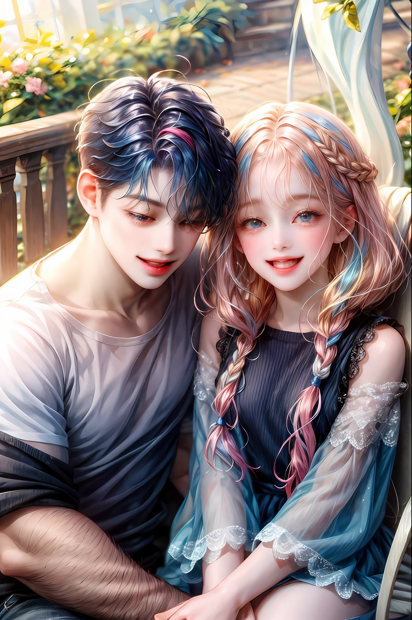 Two boys in love look sweet and happy together, and boys with different hair colors fall in love