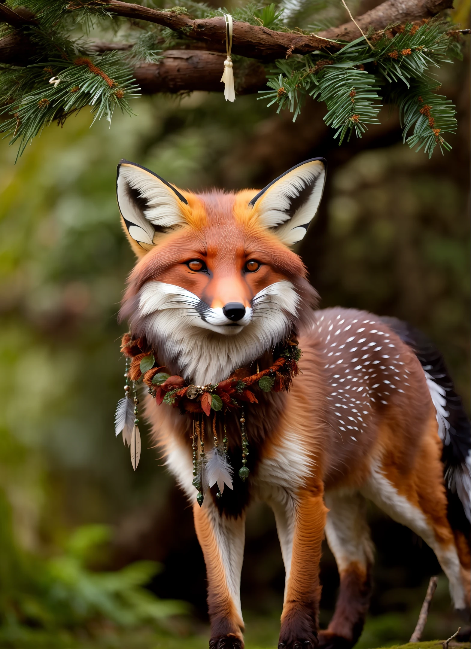 forest fox shaman decoration feathers and bones authentic gloomy style anthill