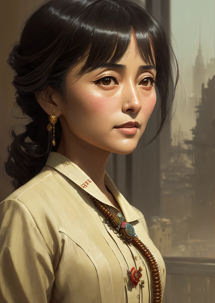 photo of Aung San Suu Kyi, modelshoot style, (extremely detailed CG unity 8k wallpaper),1girl, full shot body photo of the most beautiful artwork in the world, looking at the viewer, delicate military uniform , US Army uniform , magic, a burmese details in the background, hdr, photorealistic painting by Ed Blinkey, Atey Ghailan, Studio Ghibli, by Jeremy Mann, Greg Manchess, Antonio Moro, trending on ArtStation, trending on CGSociety, Intricate, High Detail, Sharp focus, dramatic, photorealistic painting art by midjourney and greg rutkowski