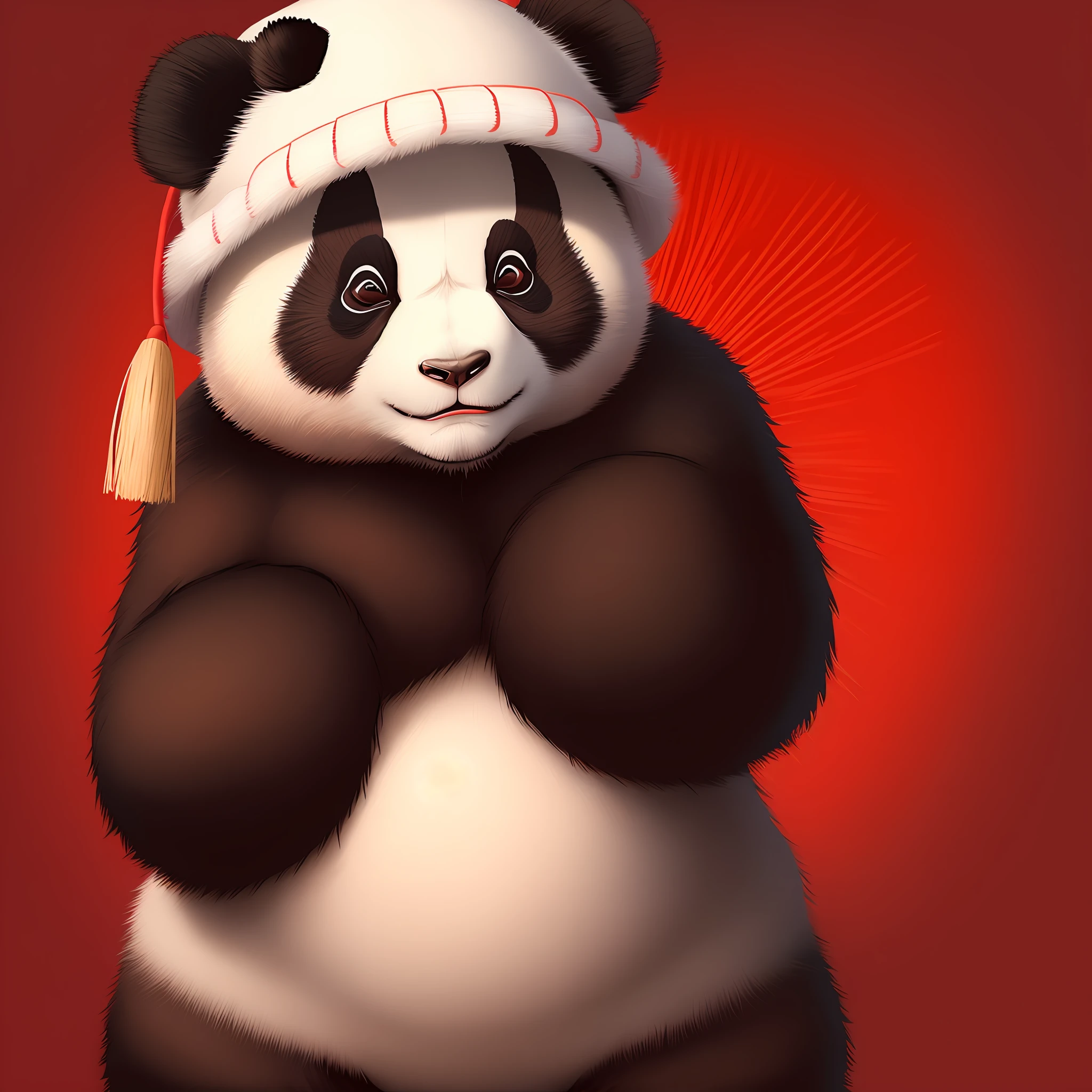 Panda Bamboo Chinese red poster background hat to keep warm