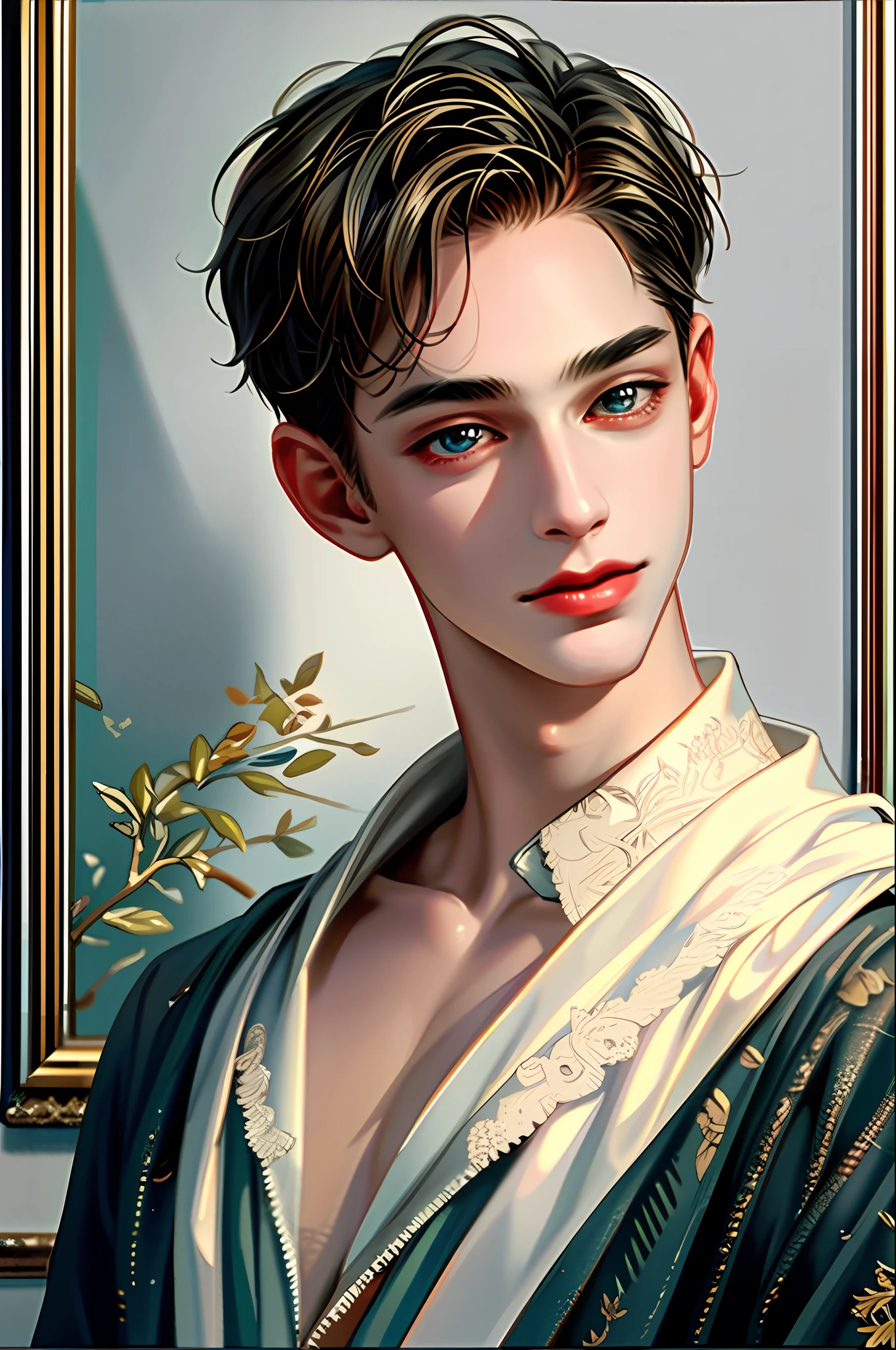 (High resolution, super detailed, masterpiece), 1boy, beautiful boy, handsome beauty, delicate facial features, eighteen years old, fine eye and face portrayal, rich details, upper body, portrait, 8k