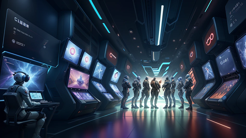 a group of people standing in front of a futuristic city, vr game, oasis, oasis infront, glass oled mecha visor, mobile game, game promotional poster, deeper into the metaverse we go, front cover of a new video game, metaverse concept art, inspired by Cheng Jiasui, gaming room in 2 0 4 0, games 3 d