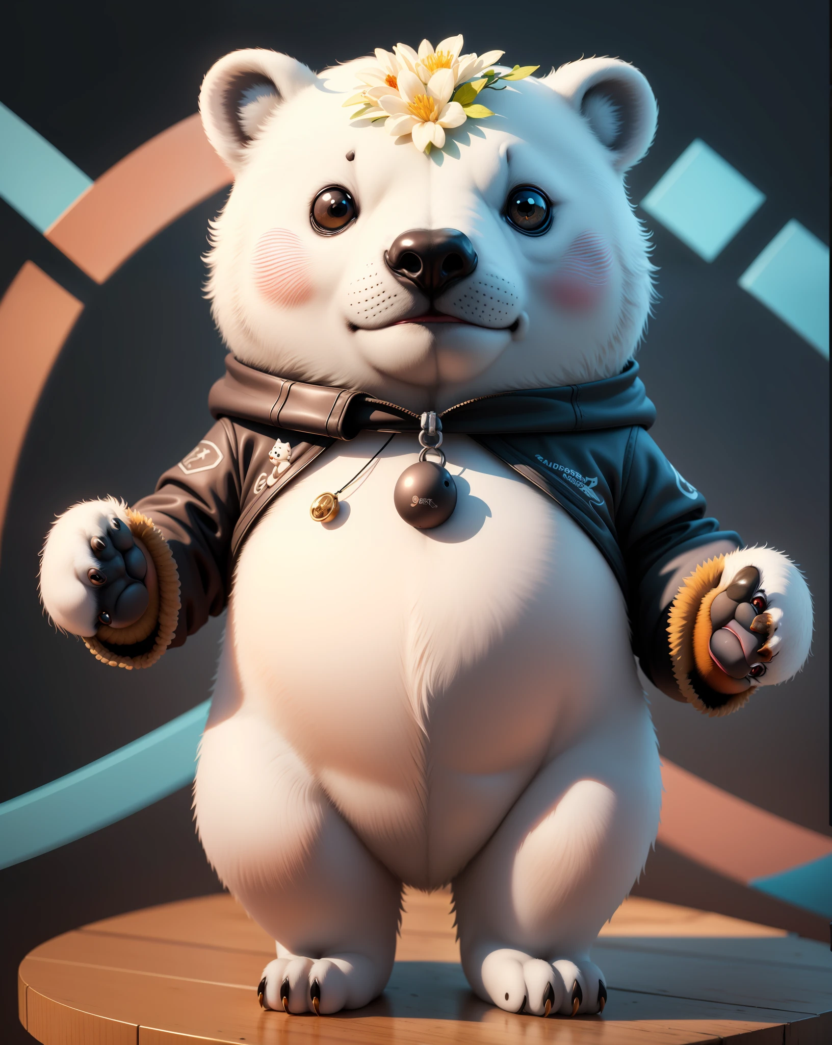 ((Best Quality)), ((Masterpiece)), (Detail) ,Animal, ((3D Model, ZBRUSH, Complex 3D rendering in super detail)),Full,Chibi, Colorful, Saturative, Ultra Real, Cute, Miniature, Digital Painting, Digital Art, Art Station, Concept Art, (Color Contrast: 1.1), Best masterpiece, 8K, HDR, text, logo png | Optical depth of field, high contrast wide-light, chromatic aberration, Sharp Focus, cute polar bear, smile open mouth
