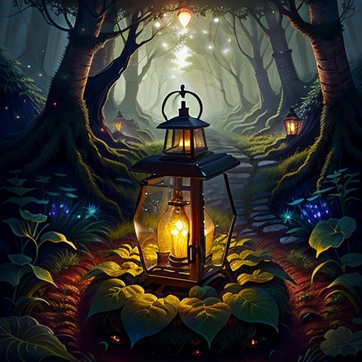 Firefly lantern inside of an anthill in a mythical Forest