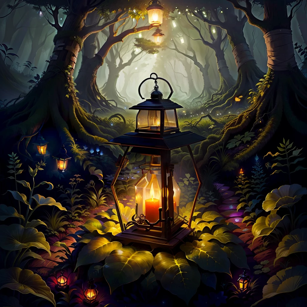 Firefly lantern inside of an anthill in a mythical Forest