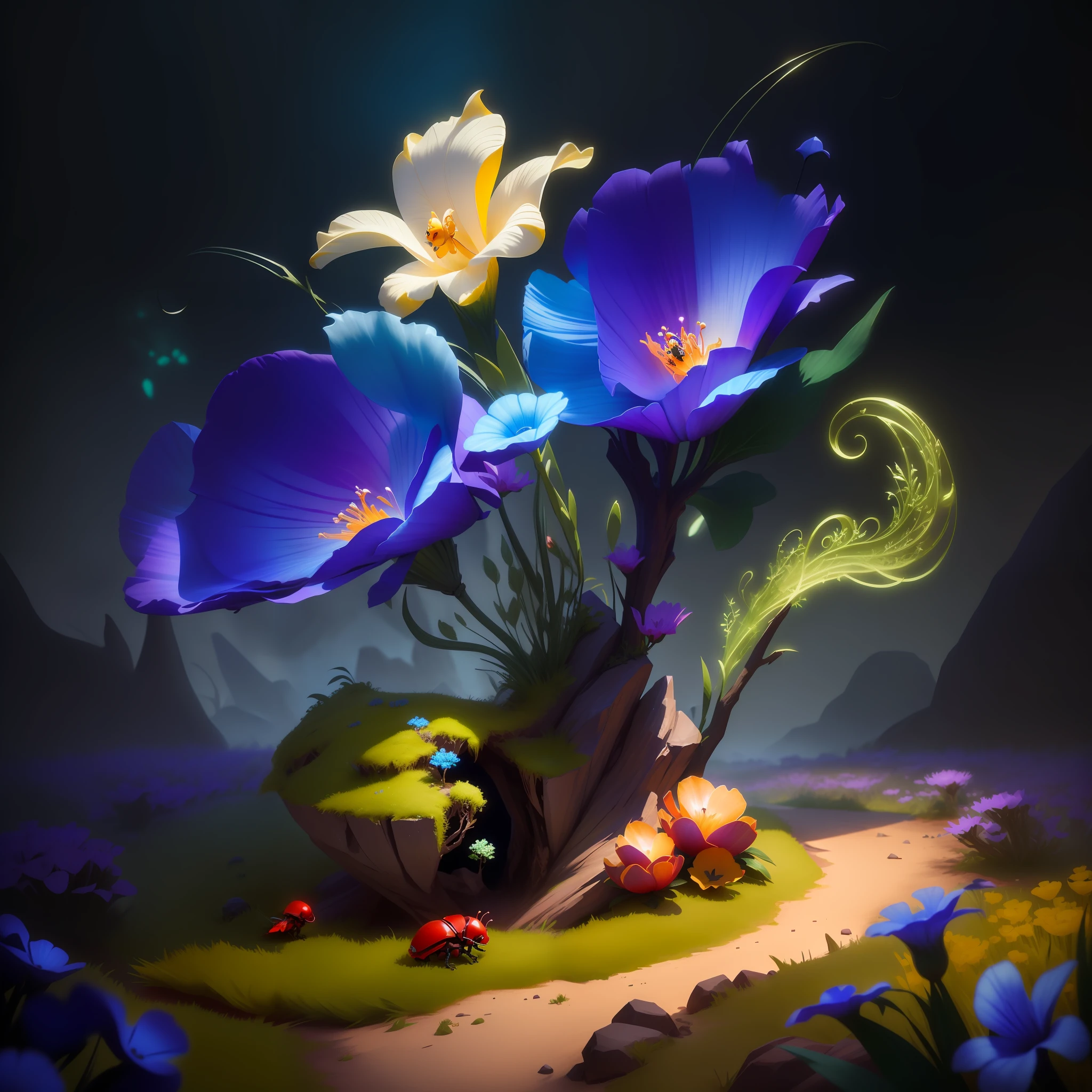 very small red beetles, stylized concept art, stylized 3D rendering, stylized game art, stylized 3D rendering, stylized as a 3D rendering, stylized 3D, painted as a concept game art, concept art magical highlight