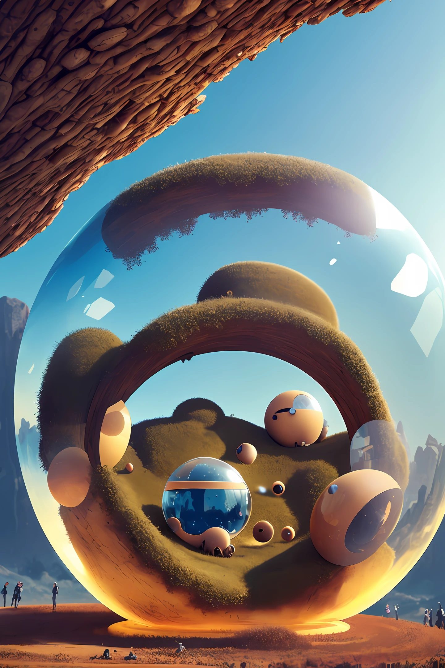 Anthill with a circle form in a futuristic style inside of a bubble, detailed, high quality