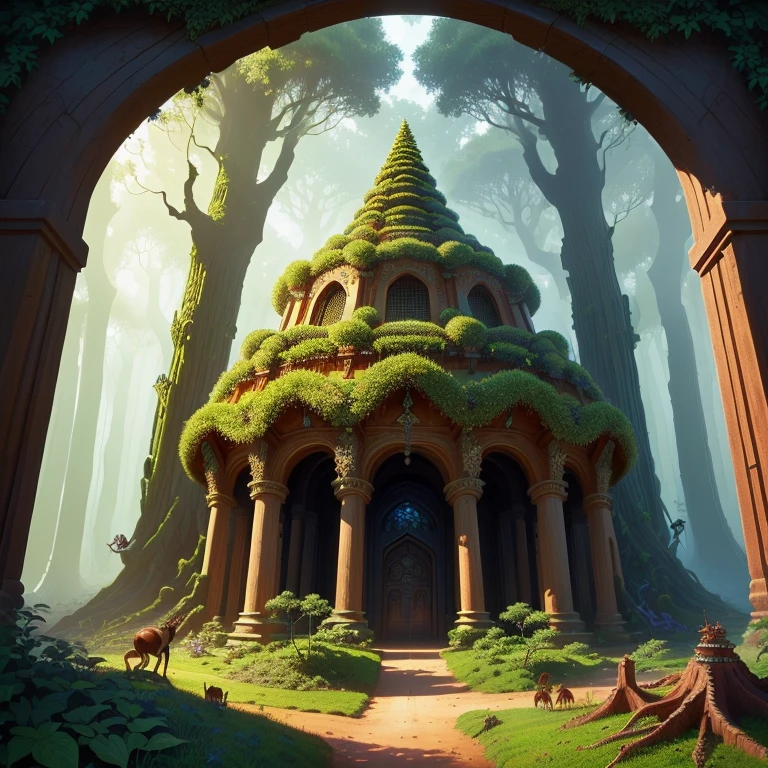 Lonely anthill in a mythical Forest with a big entrance and ant guardians to protect the anthill high quality detailed