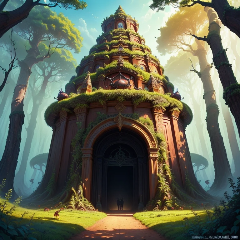 Lonely anthill in a mythical Forest with a big entrance and ant guardians to protect the anthill high quality detailed
