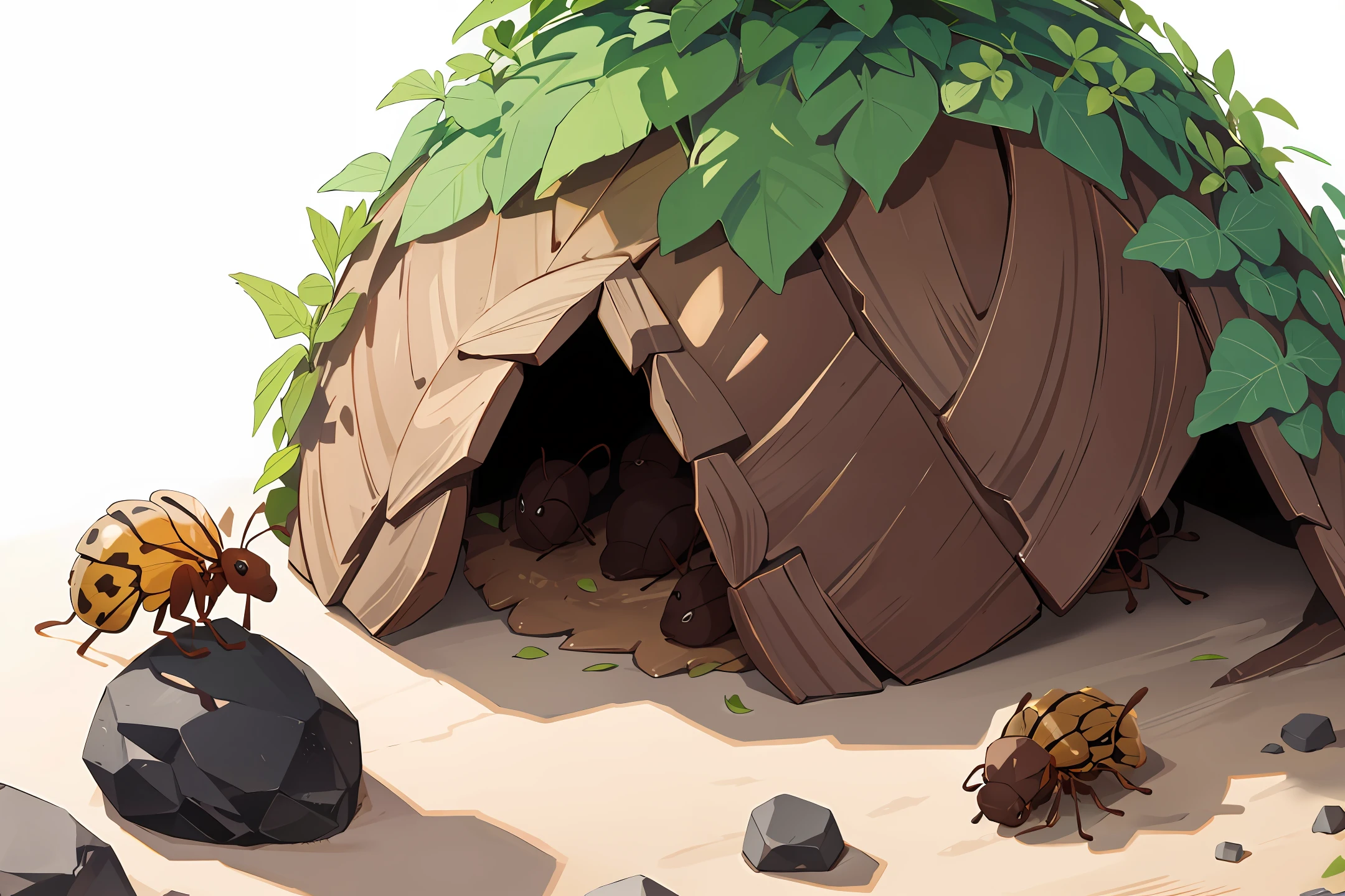 insect shell anthill ant carrying leaf house