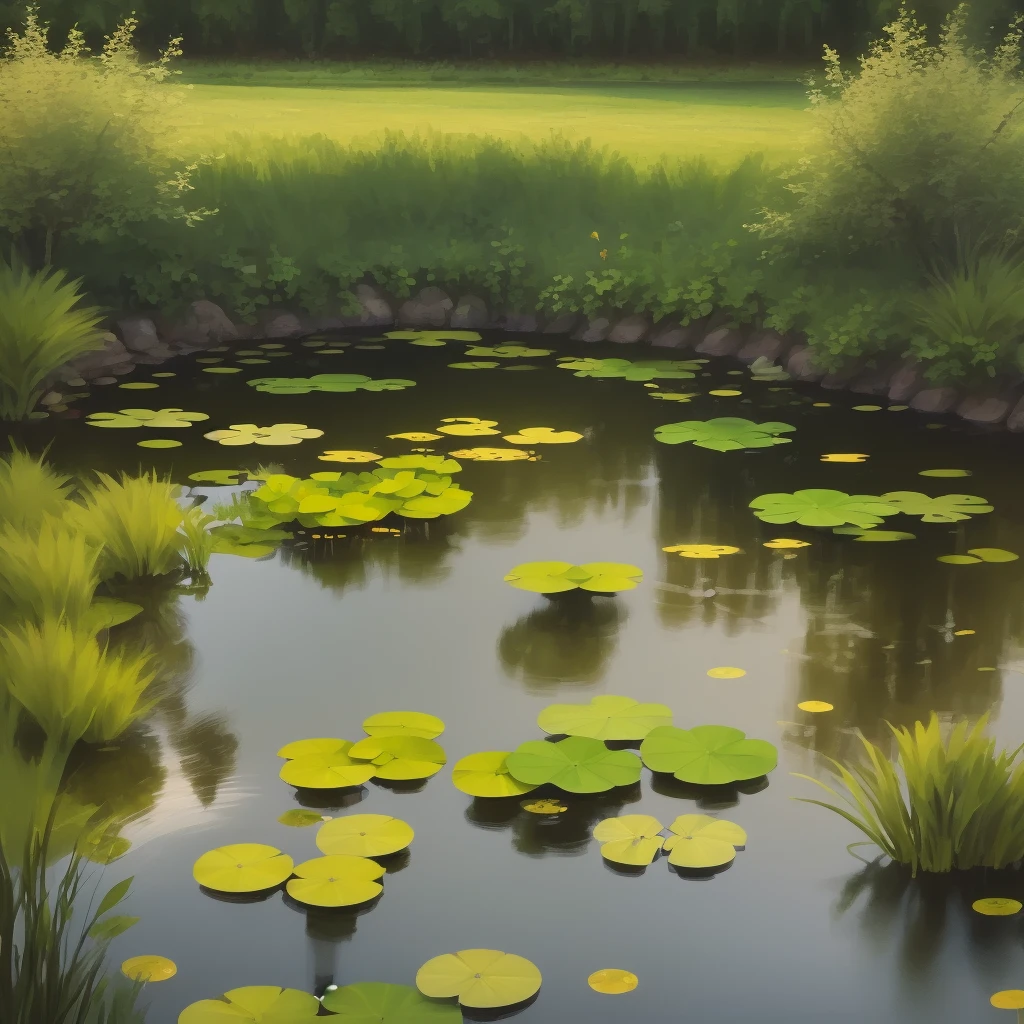 a pond, frogs
