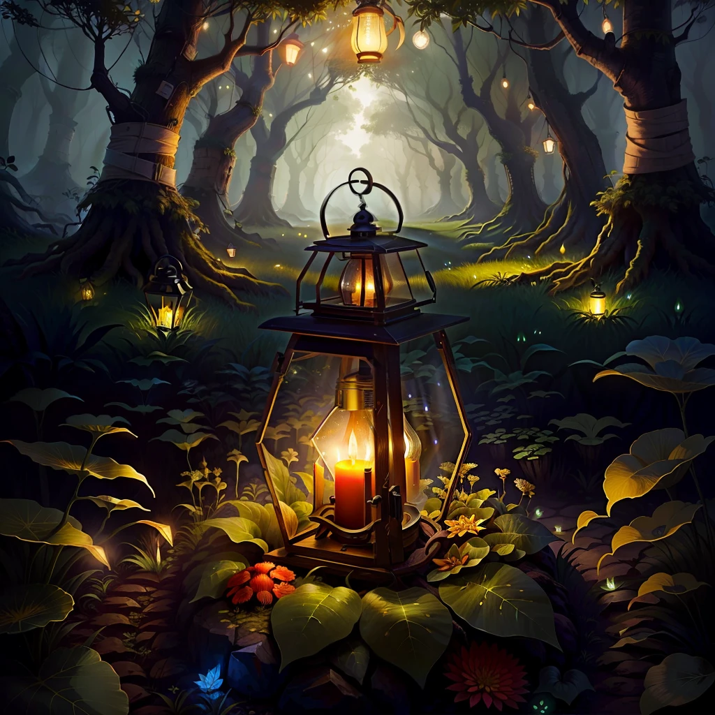 Firefly lantern inside of an anthill in a mythical Forest