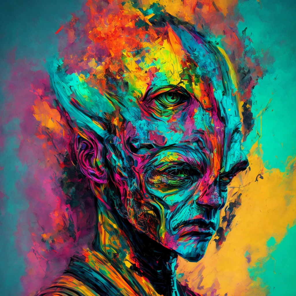 colorful abstract portrait of an alien