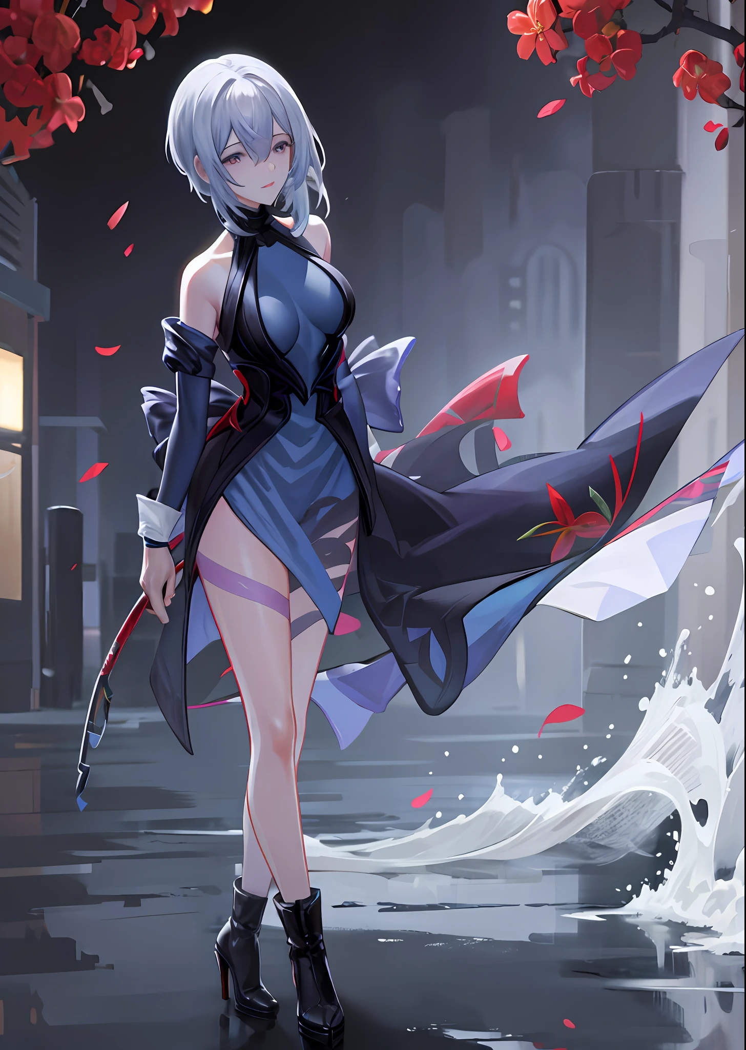 Anime girl with a sword and a dress in the rain - SeaArt AI