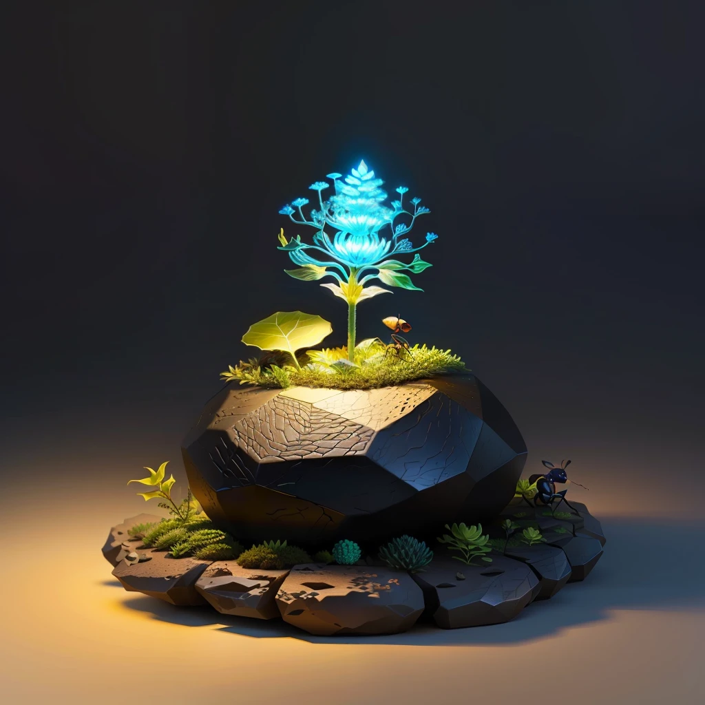 rock anthill ant leaf glowing bulb realistic sculpture