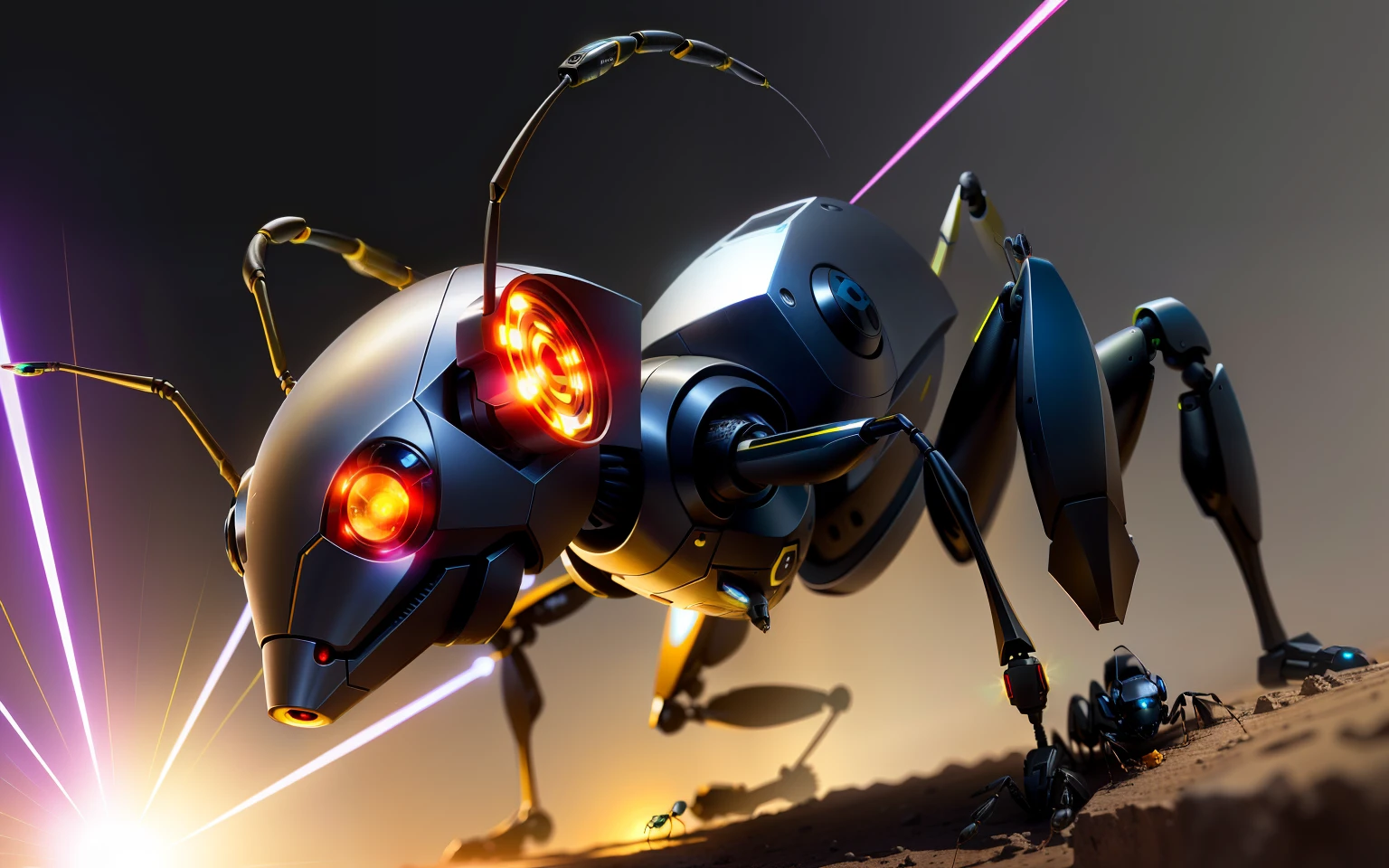 a cyborg ant with a laser eye