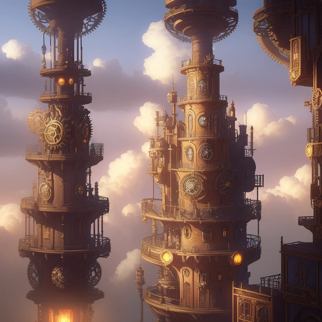 "((fantasy magical steampunk city setting)), realistic anime style, ultra detailed, best quality, using excellent lighting and perfect shadows, at dynamic angles, with emphasis on the details of the environment and characters ((with gears)+steam+magic+futuristic buildings),"