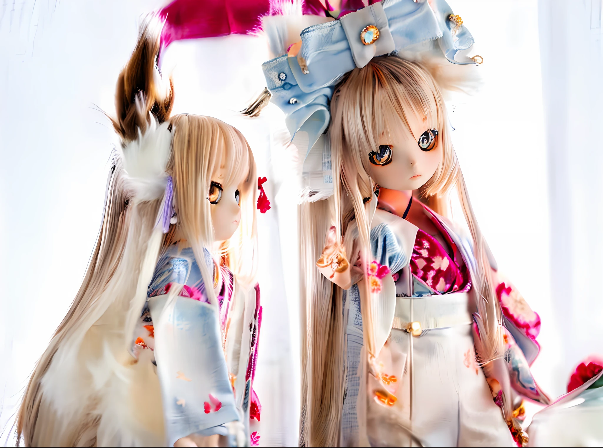 (Masterpiece, Super Detail, Top Quality, High Resolution, Perfect Anatomy, Ultra-fine Illustration, Film Lighting, Caustics, Production Art, Beautiful Face, 16K, 32K, Cute, Anime Girl: 1.2), Beautiful Big Anime Eyes, Fox Ears, Fox Tail, Kimono, (Huge Chest Mother Crouch and Flat Chest Daughter Standing Side-by-Side: 1.4), Japanese-style Room, Futon, Shoji