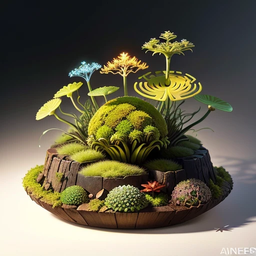 glowing anthill ant leaf bulb moss singular realistic sculpture