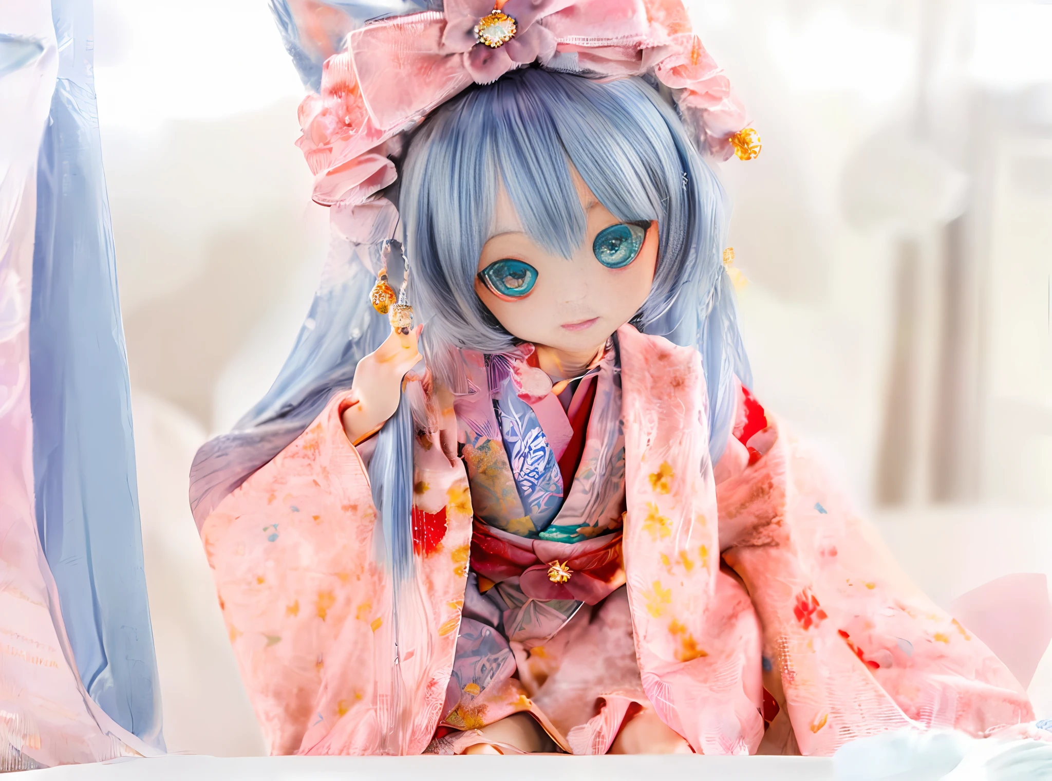 (Masterpiece, Super Detail, Top Quality, High Resolution, Perfect Anatomy, Ultra-fine Illustration, Film Lighting, Caustics, Production Art, Beautiful Face, 16K, 32K, Cute, Anime Girl: 1.2), Beautiful Big Anime Eyes, Fox Ears, Fox Tail, Kimono, Smile, (Huge Chest Mother Crouching and Flat Chest Daughter Standing Side by Side:1.4), Japanese-Style Room, Futon, Shoji