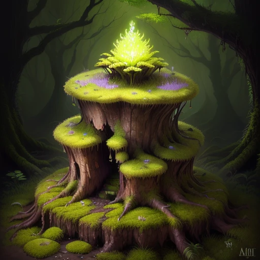 glowing moss stump anthill singular realistic