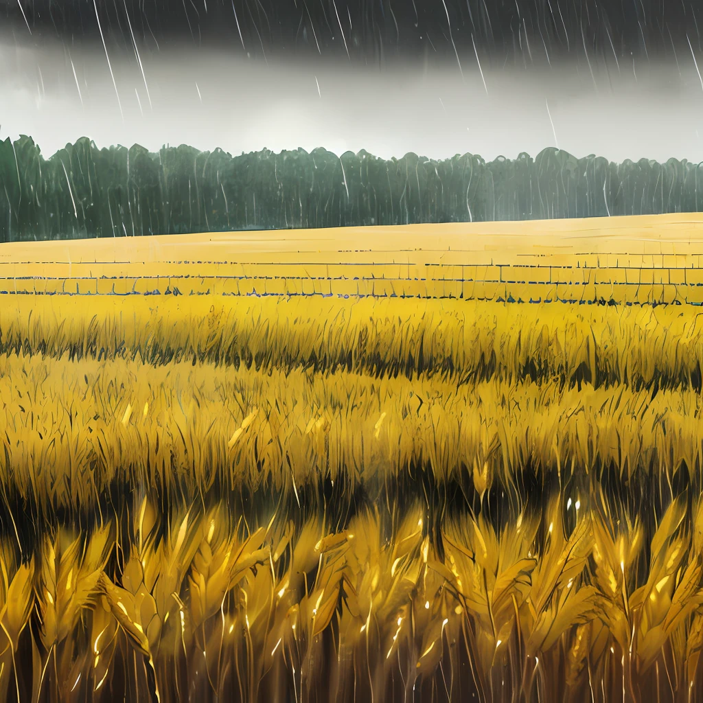 Wheat fields soaked in heavy rain