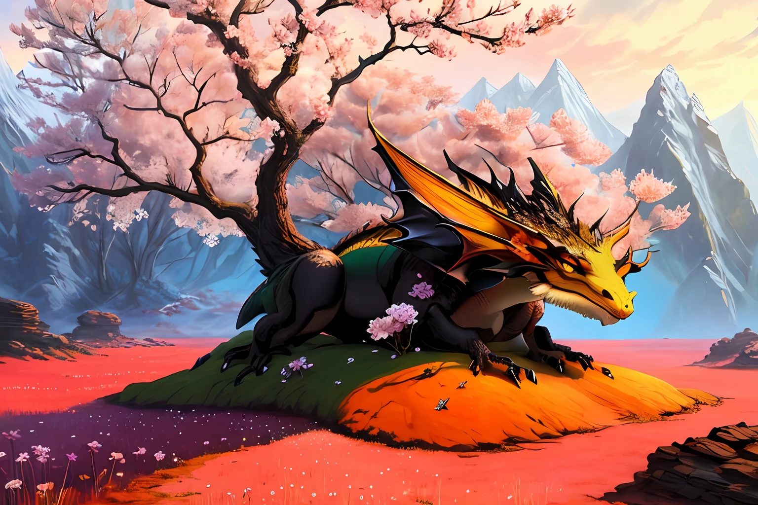 dragon's tooth, anthill, tree, beautiful, flowery, ant, realistic