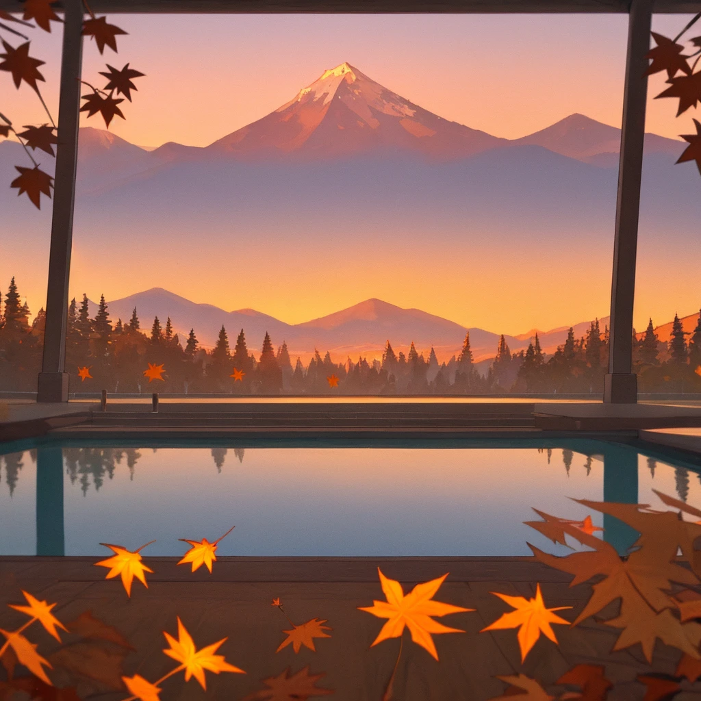 Pavilion mountains maple leaf sunset