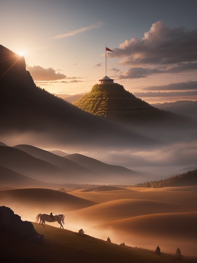 Realistic landscape of a circus catching fire in the morning