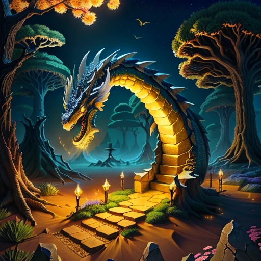 dragon tooth, light bulb, anthill, tree, beautiful, flowery realistic