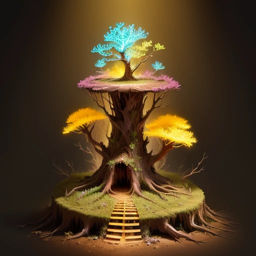 glowing broken stump hollow anthill singular realistic