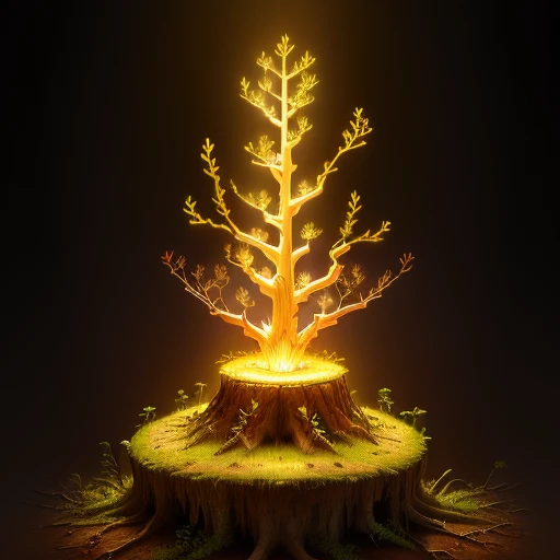 glowing broken stump hollow anthill singular realistic