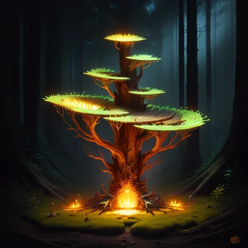 glowing broken stump hollow anthill singular realistic