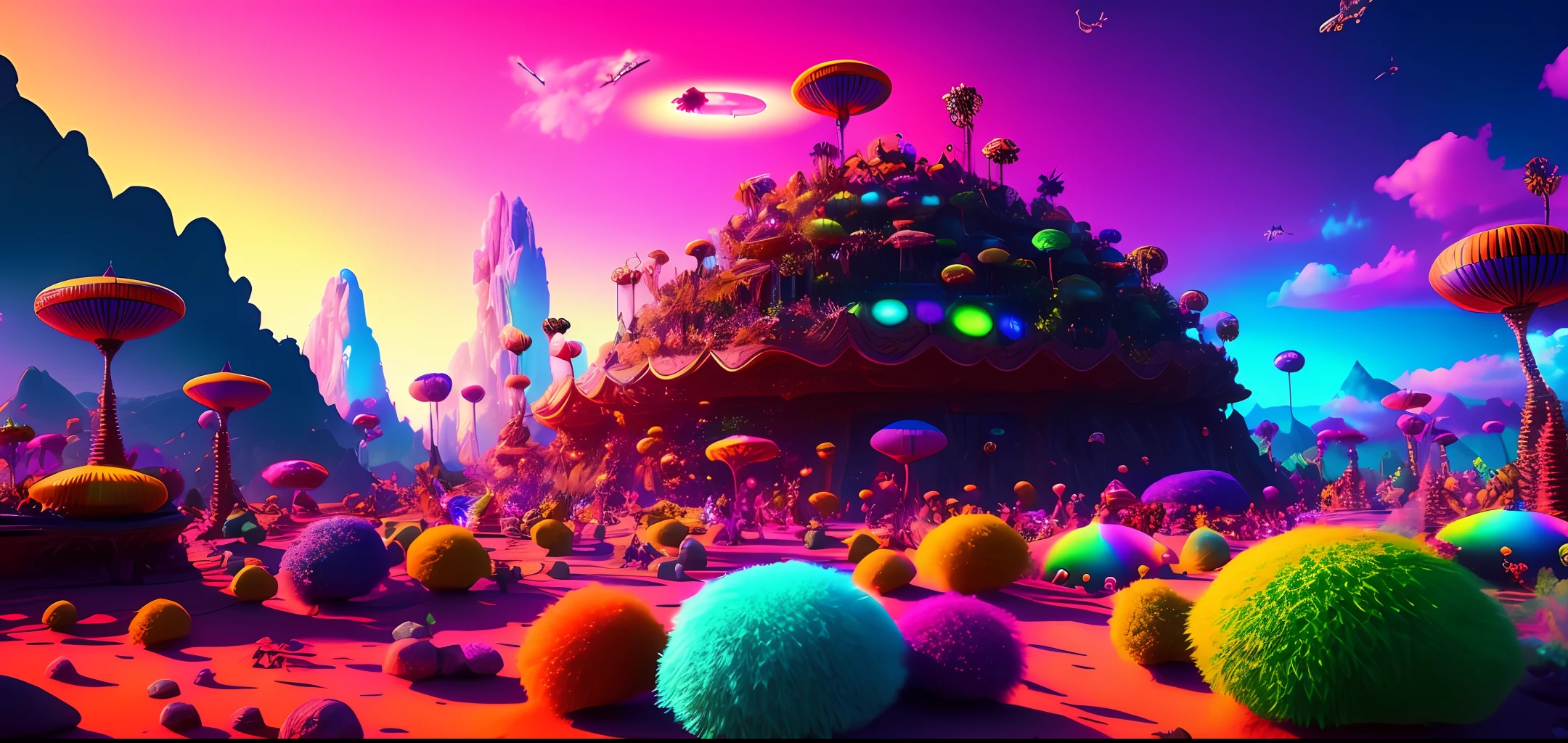 An anthill, fluffy colony of ants,
A beautiful glowing rainbow in the sky.
Kingdom of Avatar
Neon
Glowming
Fluorescent
Realistc
.3d