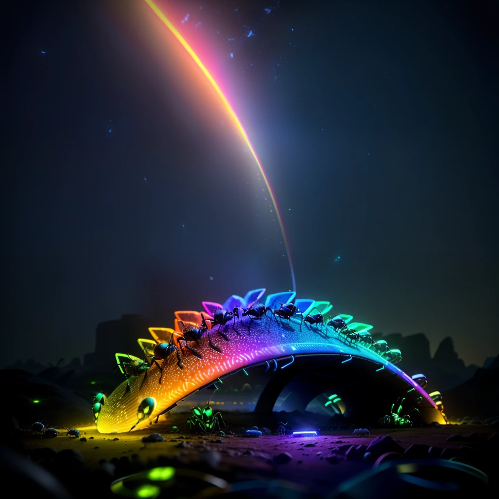 In this cute colony of ants, there are small ants in the surrounding environment.
A beautiful glowing rainbow in the sky.
Kingdom of Neon Avatar
Realistc
.3d
16k