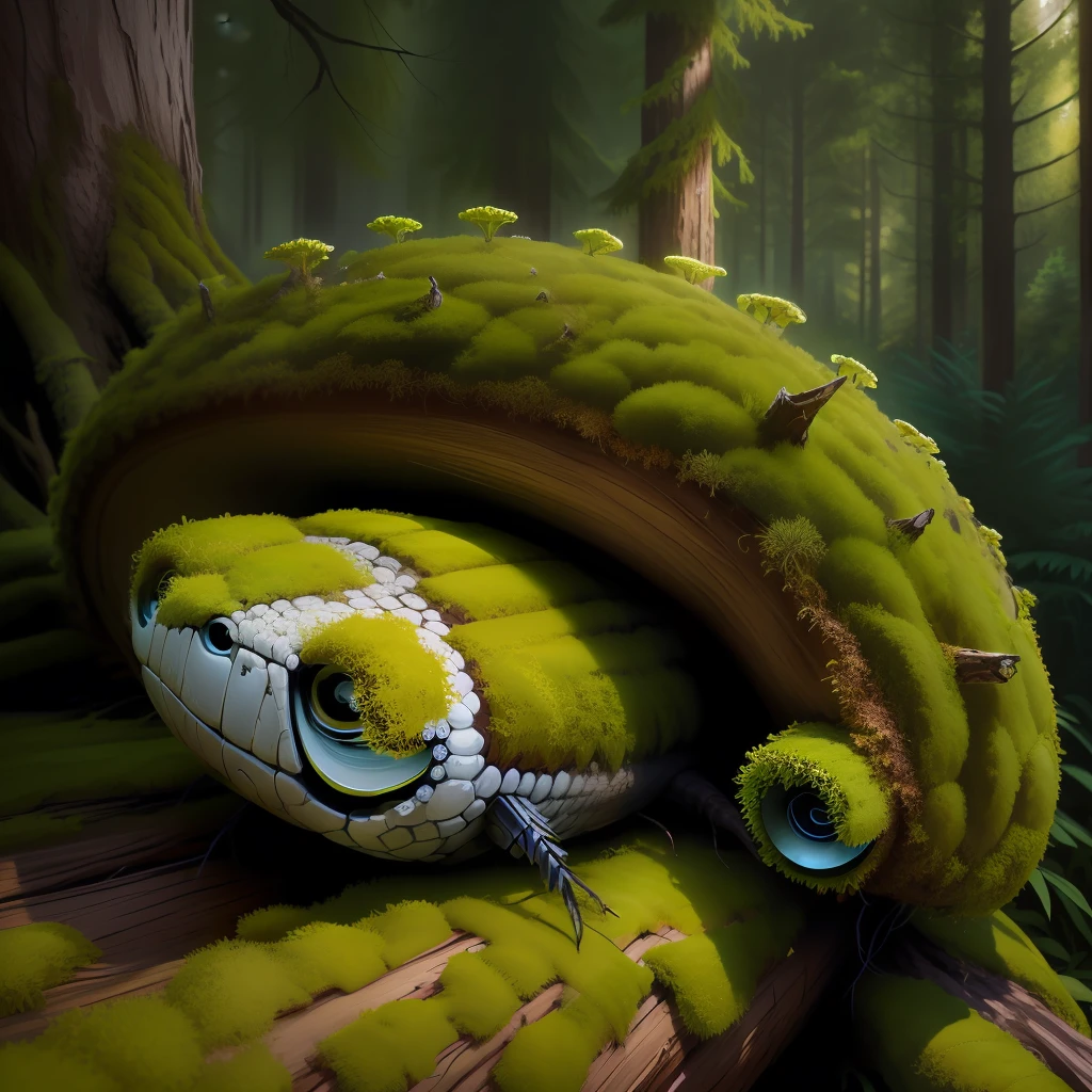 sideways hollow log moss anthill singular realistic