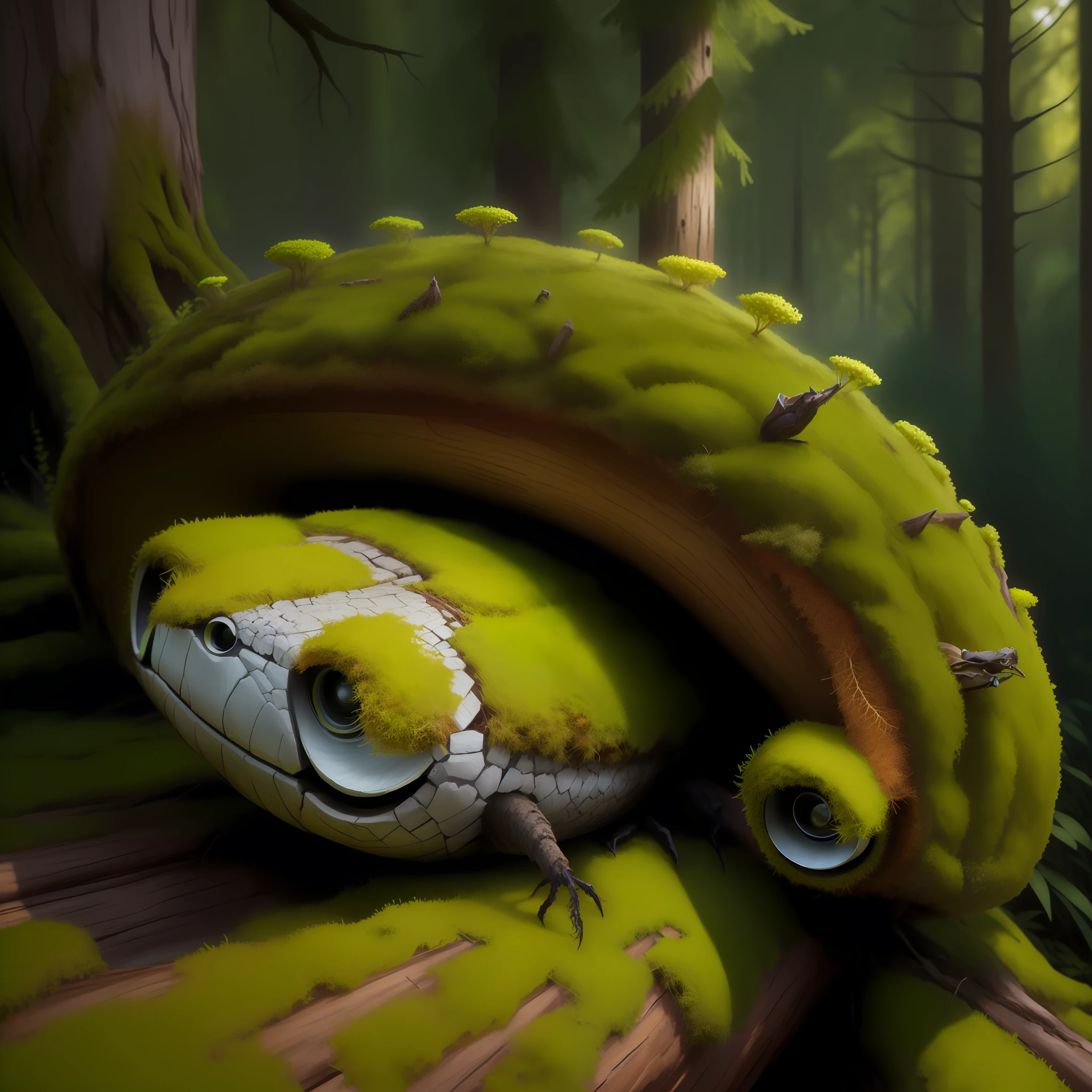 sideways hollow log moss anthill singular realistic
